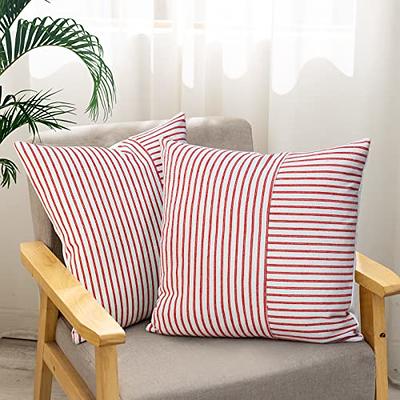 ANRODUO Pack of 2 Christmas Decor Cream White Decorative Throw Pillow  Covers 18x18 Inch for Couch Bed Living Room, Soft Striped Square Cushion  Covers