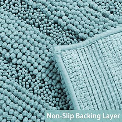 Turquoize Non Slip Shaggy Chenille Microfibers Bathroom Rug Black Bathroom Mat Extra Long Bath Rug 59 x 20 Kitchen Rugs and Mats, Super Water