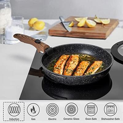 Aoibox 11-Pieces Cream White Granite Induction Non-Stick Cookware Set with Removable Handle