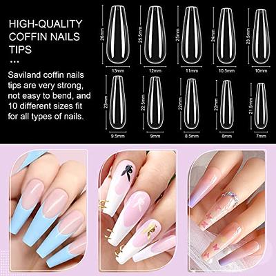  SAVILAND Gel X Nail Kit for Beginner - Long Coffin Nail Tips  with 4-in-1 Nail Glue Gel and Nail Lamp Clear Gel X Tips Acrylic Nail Kit  Nail Extensions Kit