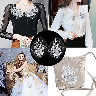 2Pcs Black Embroidery Lace Applique Sewing Flower Collar Patch Wedding Gown  Bridal Dress DIY Crafts