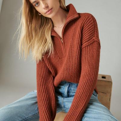 Lucky Brand Half Zip Pullover Sweater - Women's Clothing Tops Sweaters  Pullovers in Terracota Acid Washed, Size XL - Yahoo Shopping