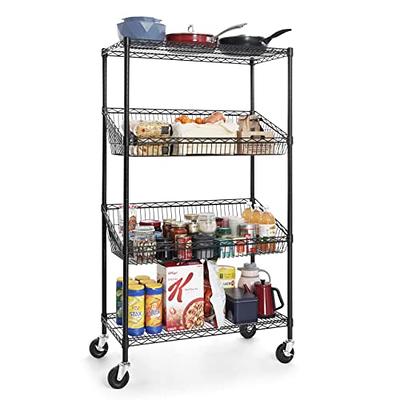 REIBII Metal Kitchen Bakers Rack with Wheels, 5-Tier Rolling Microwave –  Reibii