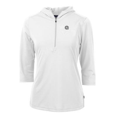 Women's Cutter & Buck Heather Gray Detroit Lions Helmet Logo DryTec Virtue Eco Pique Recycled 3/4-Sleeve Half-Zip Pullover Hoodie