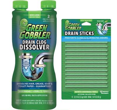 Green Gobbler Ultimate Main Drain Opener, Drain Cleaner Hair Clog Remover, Works On Main Lines, Sinks, Tubs, Toilets, Showers, Kitchen Sinks