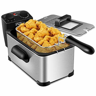 Kerilyn Deep Fryer Pot, 9.4 Inch/3.4 L Janpanese Style Tempura Frying Pot  with Lid, 304 Stainless Steel with Temperature Control and Oil Drip Drainer