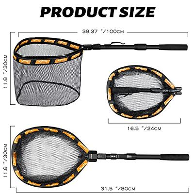 Folding Fishing Landing Net with Rubber Coating Mesh for Easy Fish Catch  Blue