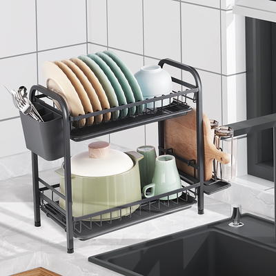 CICUFY Dish Drying Rack 2 Tier Metal Kitchen Dish Rack with Utensil Holder  Dish Drainers and Drainboard Sink Rack for Dishes Bowls Spoons Forks Cups