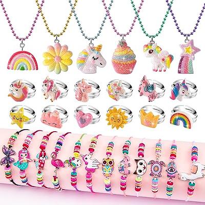 Kids Jewelry for Little Girls, Unicorn Play Necklaces Rings Bracelets Set  for Toddlers age 4-6 5-7 6-8, Costume Dress Up Jewelry Bulk, Christmas