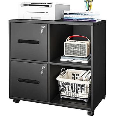 2 Drawer Mobile File Cabinet with Lock, Wood Modern Filing Cabinet