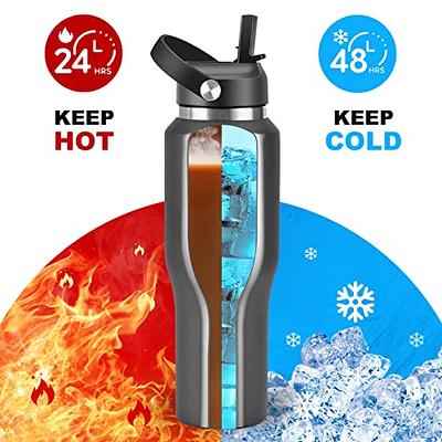 JoyJolt Vacuum Insulated 32-oz. Water Bottle with Flip Lid & Sport Straw Lid, Blue