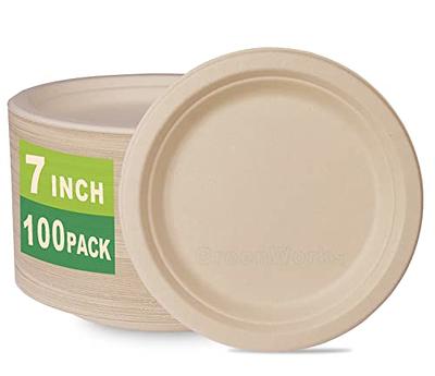 brheez 9 Inch Round Heavy Duty Natural Bagasse Fiber Disposable Plates |  Eco-Friendly & 100% Natural | Biodegradable & Compostable Plate | Paper