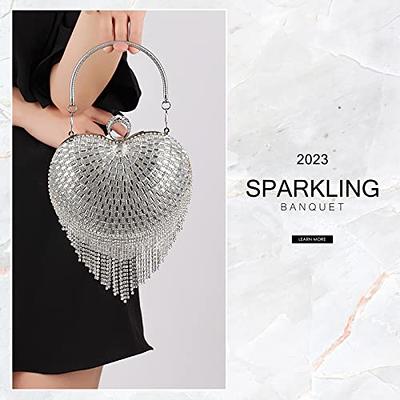 Chain Clutch Purse Glittering Evening Bag Party Cocktail Prom Handbags for Women Silver