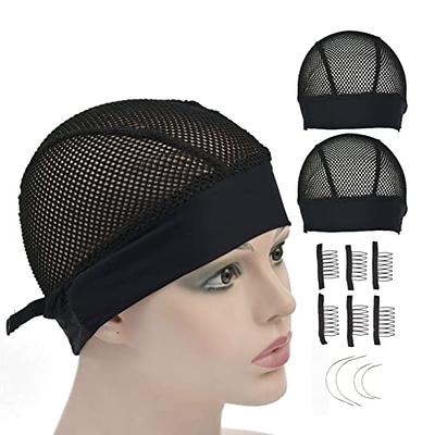 Wig Caps Black Netted Lace Mesh Net Wig Cap Hair Cap Weaving Cap Wig Liner  Wig Stocking Cap with Adjustable Straps Fishnet Snood Cap Wig Cap for Women