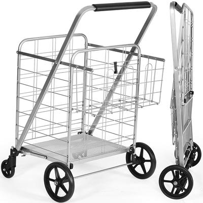 Heavy Duty Folding Utility Shopping Double Cart-Black