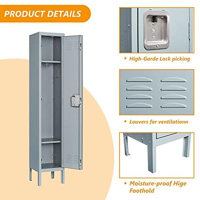 Metal Locker Storage Cabinet,55 inch Steel Retro Wardrobe,4 Doors Lockable with Shelf ,Adjustable Legs Organizer Locker, Gray