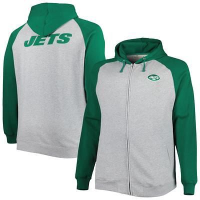 Women's Antigua Heather Gray/Black New York Jets Victory Raglan Sleeve Pullover Hoodie