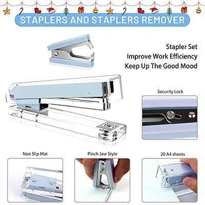 Gold Desk Accessories Stapler 9 Set ,Acrylic Stapler Set for Gift,with  Stapler, Tape Dispenser, Staple Remover, Clips,2 Ballpoint Pens Ruler,  Scissors