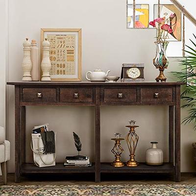 ANBAZAR Console Table, Narrow Console Table for Entryway, Sofa Table with Storage Drawers and Shelf for Living Room, Espresso, Brown