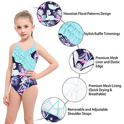 Zando Little Girls Bathing Suits One Piece Ruffle Kids Swimsuits