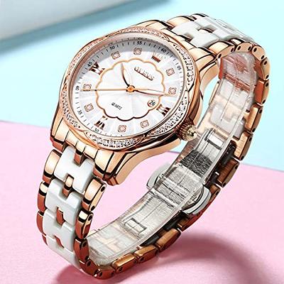  Ladies Watches for Small Wrist Watch for Women OLEVS Watch  Women Stainless Steel Rose Gold Watches for Women White Face Women's Wrist  Watch with Date Quartz Waterproof Watch Women Gift,reloj para