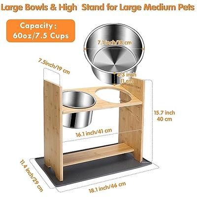 Siooko Elevated Dog Bowls for Large Dogs, Wood Raised Dog Bowl Stand with 2  Stainless Steel