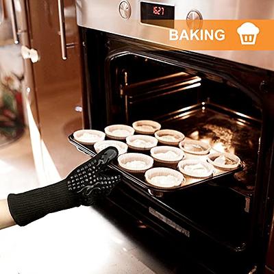 Oven Mitts and Potholders, BBQ Gloves Heat Resistant, 1 Pair Oven Mitts and  2 Pot Holders, Cotton Non-Slip Cooking Gloves for Cooking Baking Kitchen  Microwave Pizza