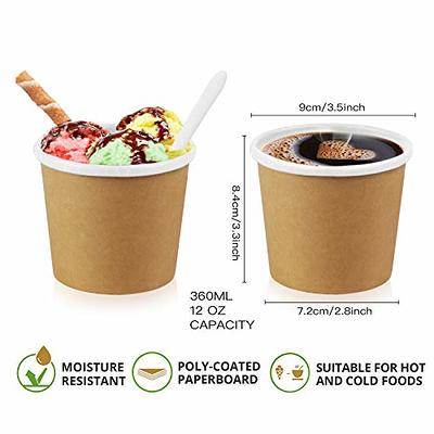 Coppetta 12-Ounce Dessert Cups, 200 Disposable Ice Cream Cups - Lids Sold Separately, Sturdy, Red Paper Frozen Yogurt Bowls, for Hot and Cold Foods, P