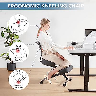 Ergonomic Kneeling Chair for Relieving Back Pain, Posture Correcting Knee Stool for Home Office Work Station - Black