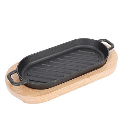 Cast Iron Fajita Skillet Set  Sizzling Plate with Wooden Base and