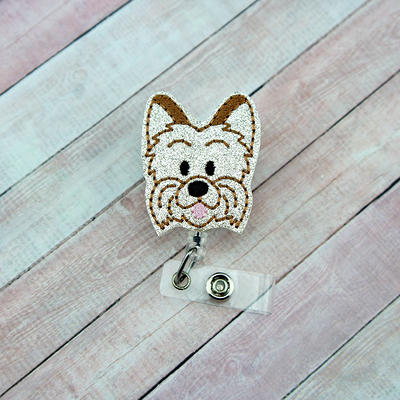 Glitter Yorkie Badge Reel, Veterinarian Gift, Dog Holder, Puppy Id