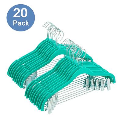 MIZGI Premium Velvet Hangers (50 Pack) Heavy Duty - Non Slip Felt Suit Hangers Teal/Turquoise - Rose Gold Hooks,Space Saving Clothes Hangers