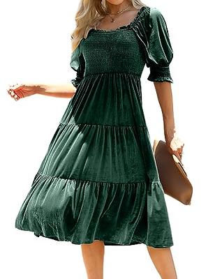 Chriselda Womens Square Neck Midi Dress Lantern Sleeve Winter