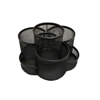 MyGift Black Metal Mesh Pencil Holder, Desktop Office Supplies Pen Cup Storage Organizer Caddy with 4 Compartments