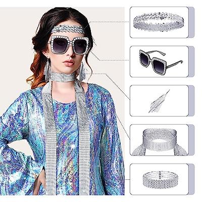Hestya 6 Pcs Disco Women Costume Outfit 70s Sequin Scarf Dress and  Accessories Jewelry for Birthday Dance(Blue Purple, XX Large) - Yahoo  Shopping