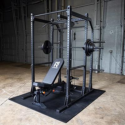  Rugged Strength & Fitness Power Rack (Y100P8) with Extended  Half Rack Package with Lat, Bench, 300 lb. Weight Set & Floor Mats, Ideal  for Home Gym Strength Training, Squats, and Workout 