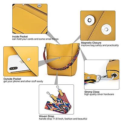 BROMEN Hobo Bags for Women Leather Handbags Designer Shoulder Bucket  Crossbody Purse,Color - Yellow