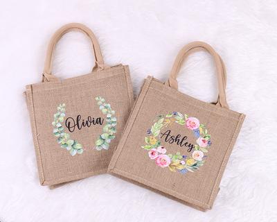 Personalized Burlap Tote Bags Custom Name Jute Bag Bridesmaid 