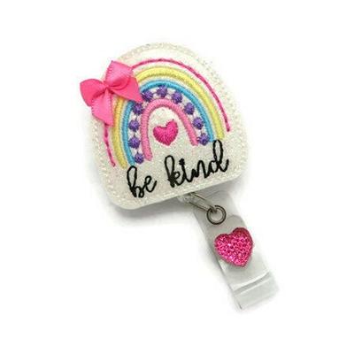 Be Kind Rainbow Badge Reel - Name Glitter Positivity Id Nurse Cute