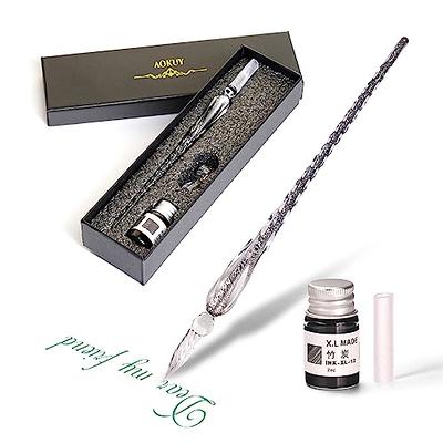 ESSSHOP Handmade Glass Dip Pen Set, Calligraphy Fountain Pen Kit - 12 Colors Ink, Glass Washing Cup, Pen Holder, Crystal Rainbow Glass Ink Pen for