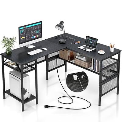 94.5 Home Office Desks, Computer Gaming Desk with Storage, LED Lights,  Power Strip with USB, Keyboard Tray & Monitor Stand, Extra Long Double Desk  for 2 Person, Rustic Brown 