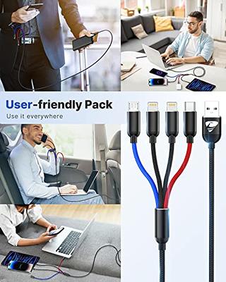 Multi Charging Cable, 4 ft Multi USB Charger Cable Aluminum Nylon 3 in 1  Universal Multiple Charging Cord with Type-C/Micro /Lighting IOS USB  Connectors for Most Phones & Tablet- 