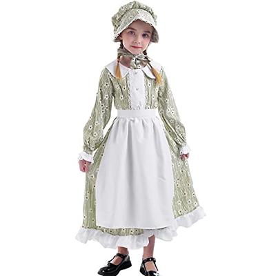 Prairie Pioneer Costume Women Victorian Village Auntie Floral Apron Dress  Bonnet Outfits Pioneer Woman Costume Fancy