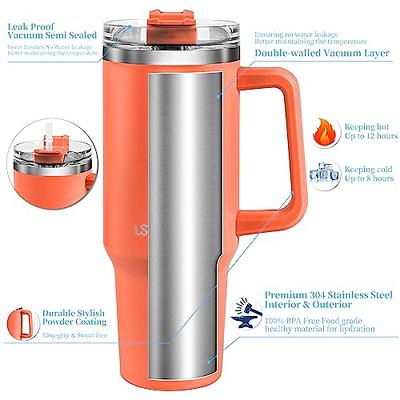 40 oz Tumbler With Handle and Straw Lid for Water,Double Wall Vacuum Sealed  Stainless Steel Insulated Tumblers Mug Orange 