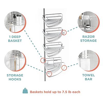 Zenna Home Rust-Resistant Corner Shower Caddy for Bathroom, 4 Adjustable  Shelves with Towel Bar and Hooks, with Tension Pole, for Bath and Shower