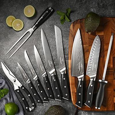 NANFANG BROTHERS Knife Set, 18-Piece Damascus Kitchen Knife Set with Block,  ABS Ergonomic Handle for Chef Knife Set, Carving Fork, Knife Sharpener and