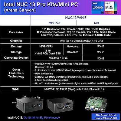 2023 Intel NUC 13 Pro,Arena Canyon NUC13ANHi7 Mini PC (Core i7