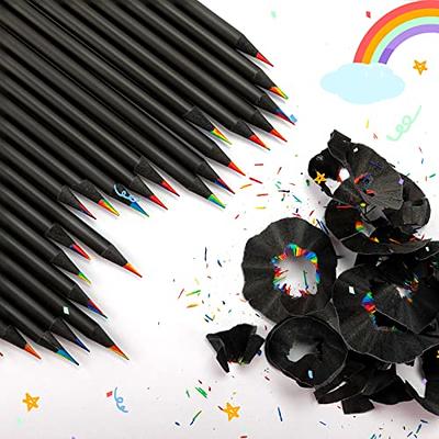 Black Wooden Rainbow Colored Pencils 7 Color In 1 Art Supplies