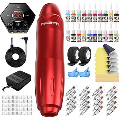 Wormhole Tattoo Kit, Rotary Tattoo Pen for Beginner,Tattoo Machine Kit  Professional Complete with Tattoo Cartridge Needles, Tattoo Supplies