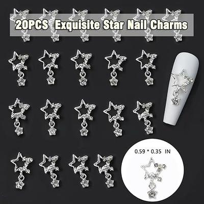 Star Nail Charms Silver Nail Charms 3D Nail Charms 20pcs Nail Charms Y2K  Stars Big Nail Gems Star Nail Stones Kawaii Nail Gems Love Nails Studs for